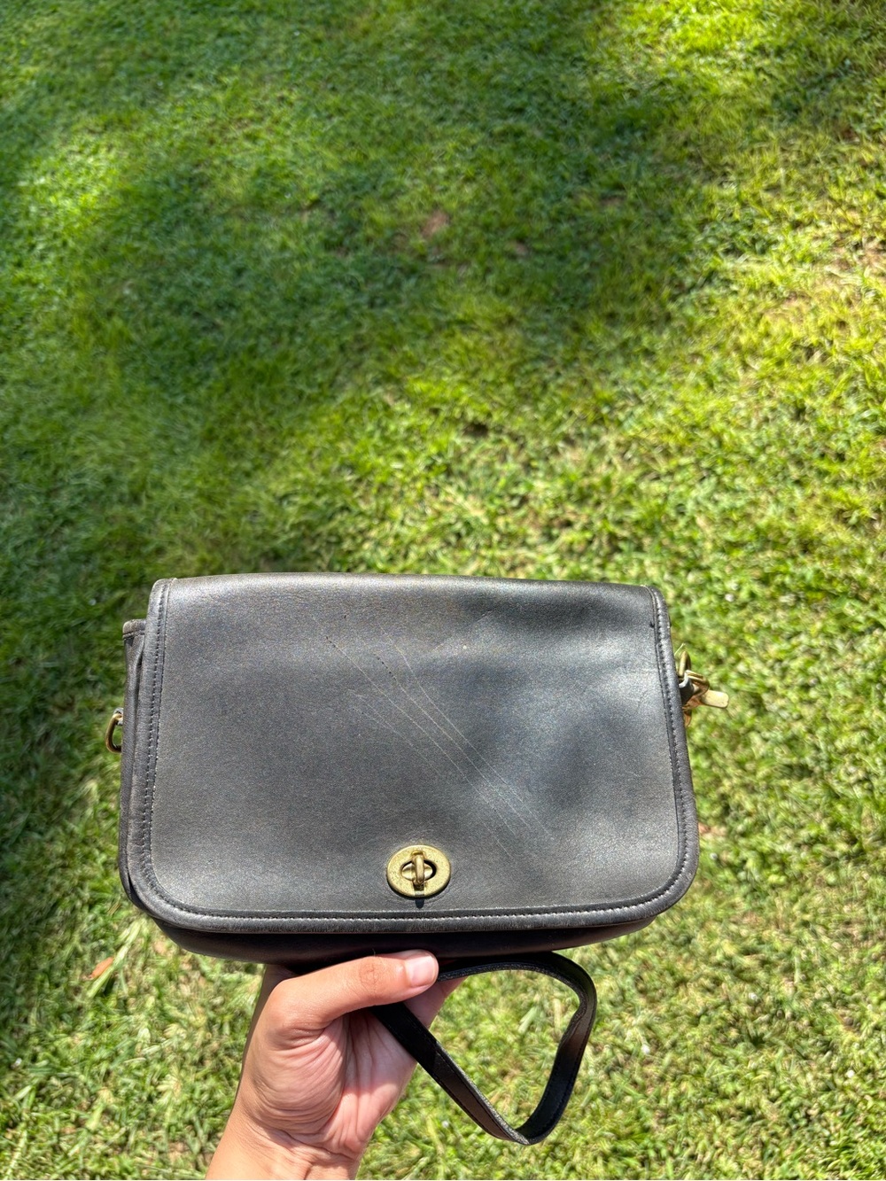 Coach Black Leather Shoulder Bag with Gold Turn-Lock